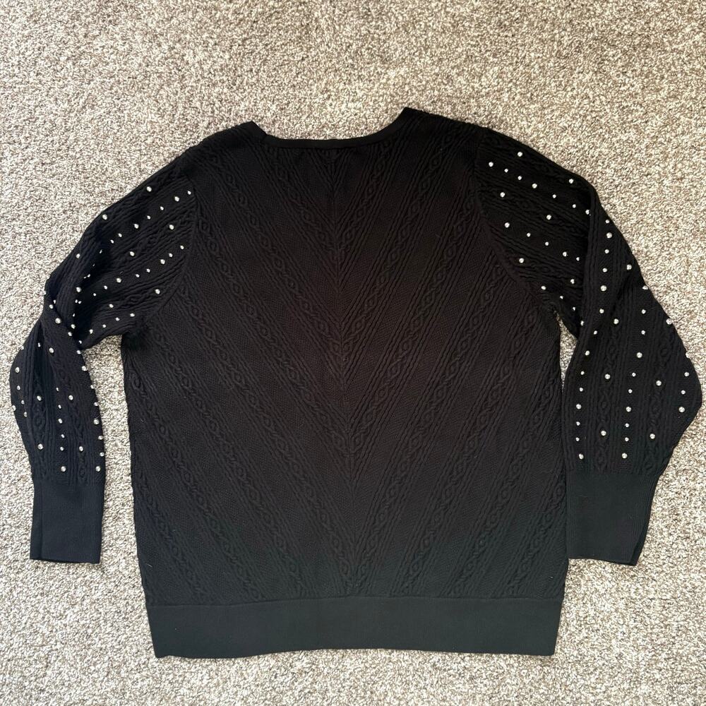 Chico’s Gold Studded Black Cable Knit Sweater Women’s XL Black V-Neck Rock Glam - Picture 2 of 8